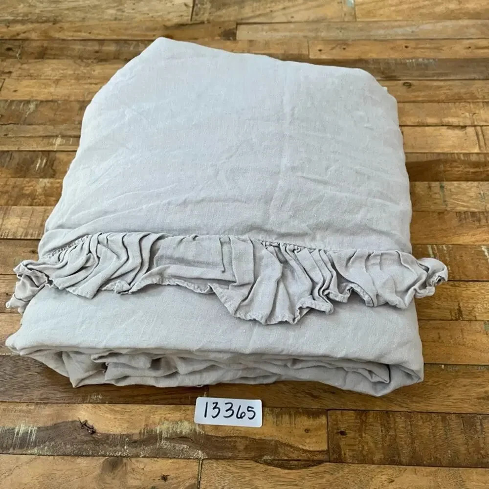 Simple Opulence 100% Linen Duvet Cover Queen Taupe Ruffled Edge Button Close